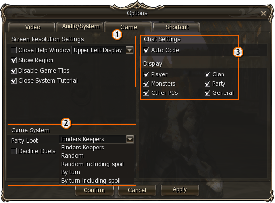 Lineage Game Options